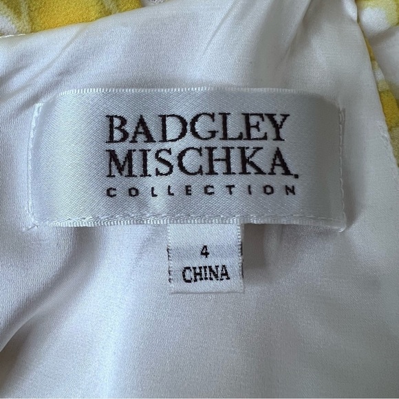 Badgley Mischka Yellow Paradiso Dress Size 4 Beaded Attatched Belt - Picture 15 of 16